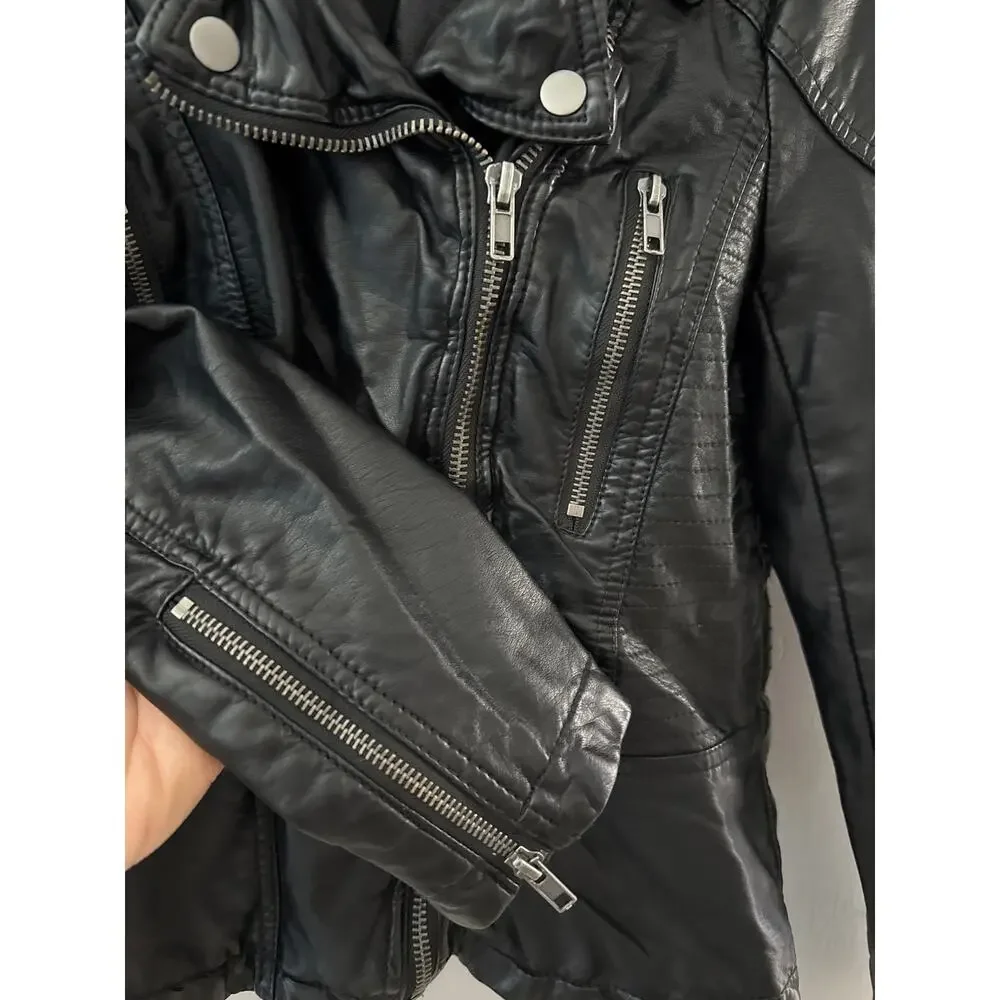 Free People Cleo Vegan Leather Moto Hooded Jacket‎ Black Size 8